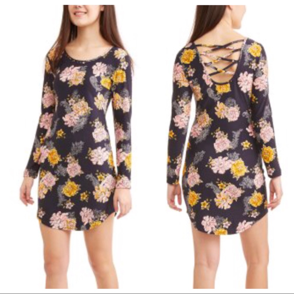 Zen Bohemian Skylar Gray Floral CrossBack Dress•L-1X - Picture 3 of 16